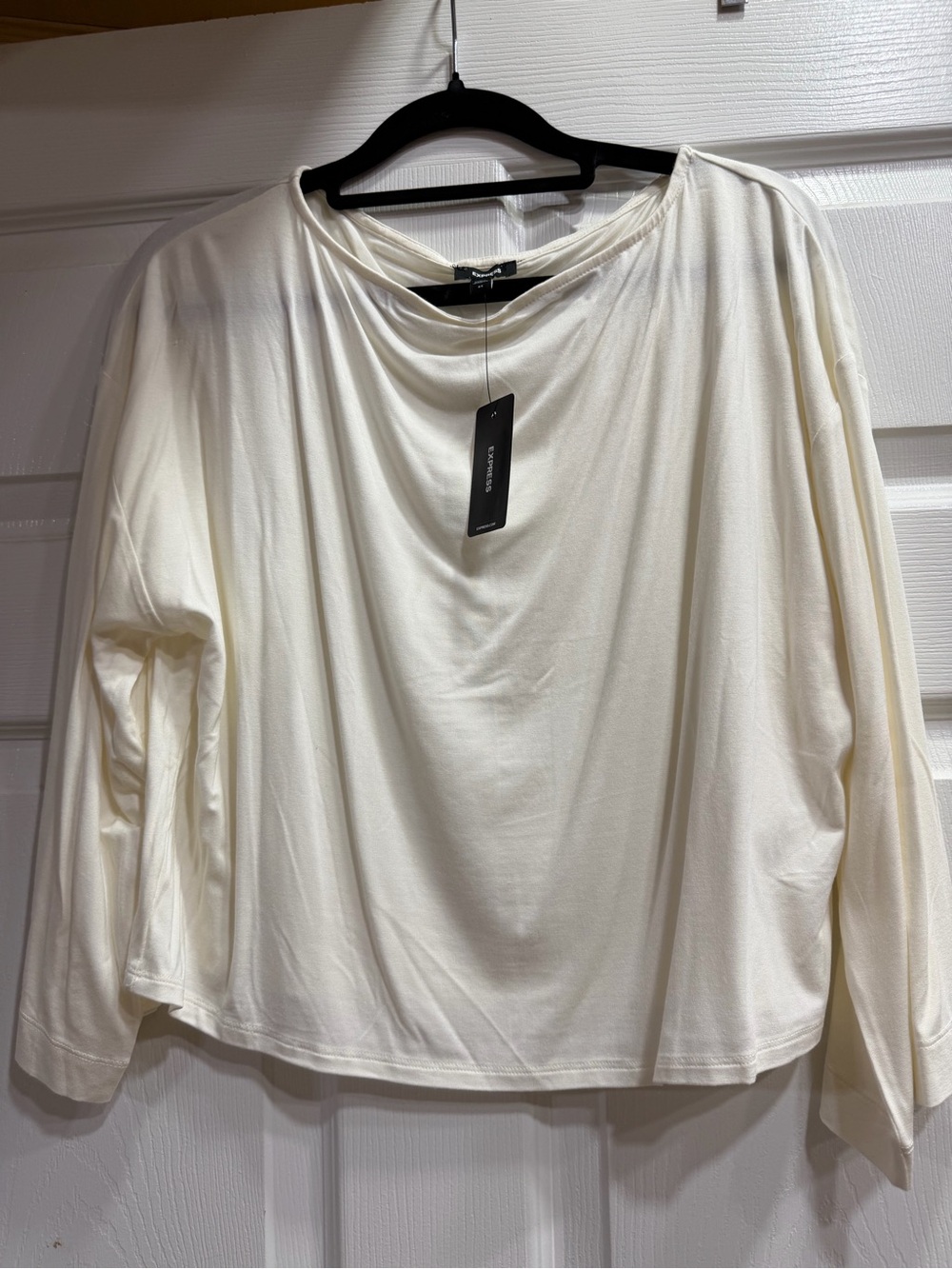 Express Ivory Long-Sleeve Draped Neck Top